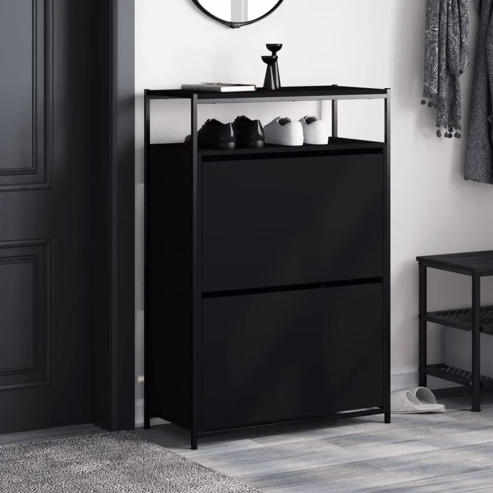 Berkfield Home Modern Black Shoe Cabinet with Tilting Compartments, W/D/H: 75 x 34 x 112 cm – 3