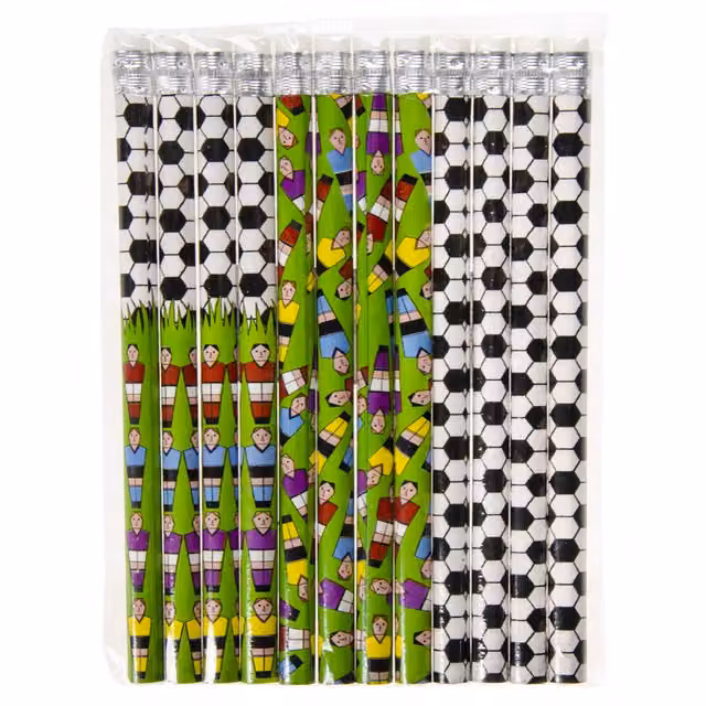 LG-Imports Pack of 12 Multicolour Football Design Graphite Wood Pencils with Eraser, White