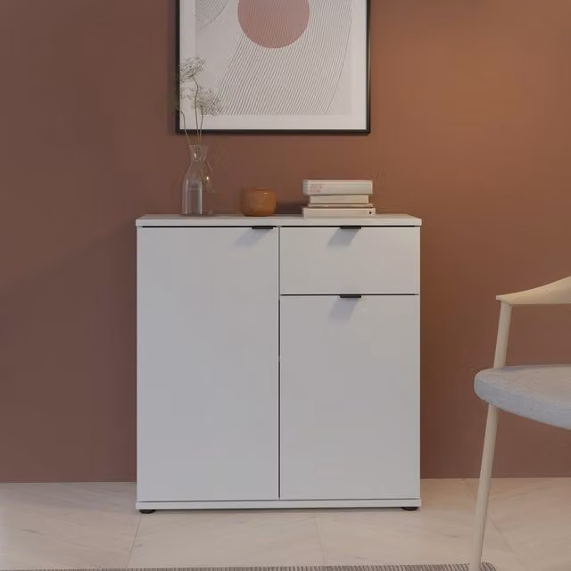 Furniture To Go Ganymede 2 Door Cupboard with Drawer in Matt Light Grey
