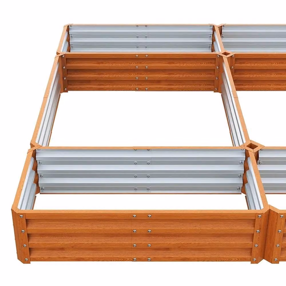 FLAVORA 5 Grids Brown Steel Raised Vegetable Planter Box, W: 100 cm, D: 80 cm, H: 30 cm – 4
