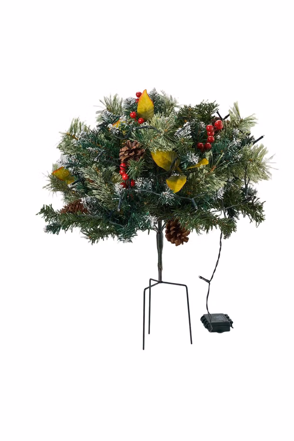 Living and Home Pre-Lit Artificial Christmas Tree Urn Filler with Yellow Leaves in Green and White – 4