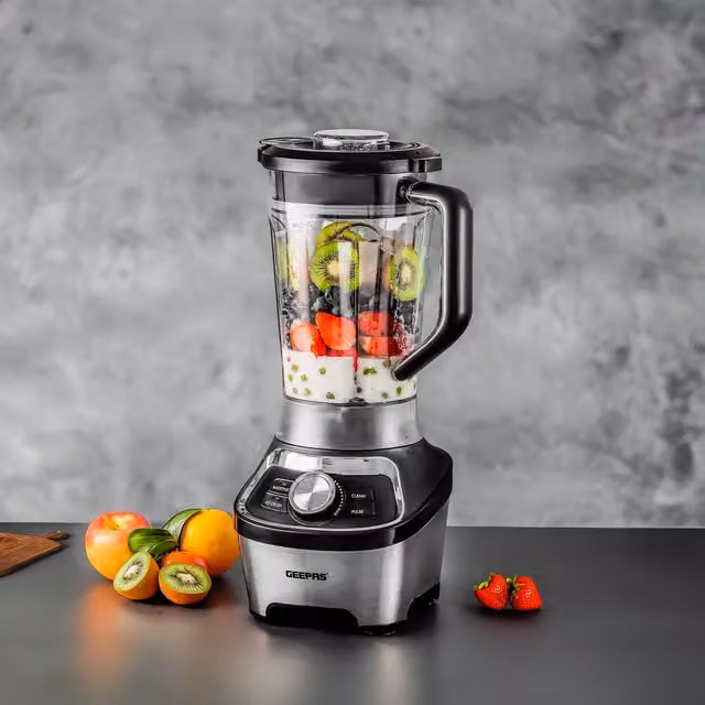Geepas 1200W Electric Jug Blender and Smoothie Maker with 1.8L Tritan Jar and Pulse Function in Silver and Black – 1