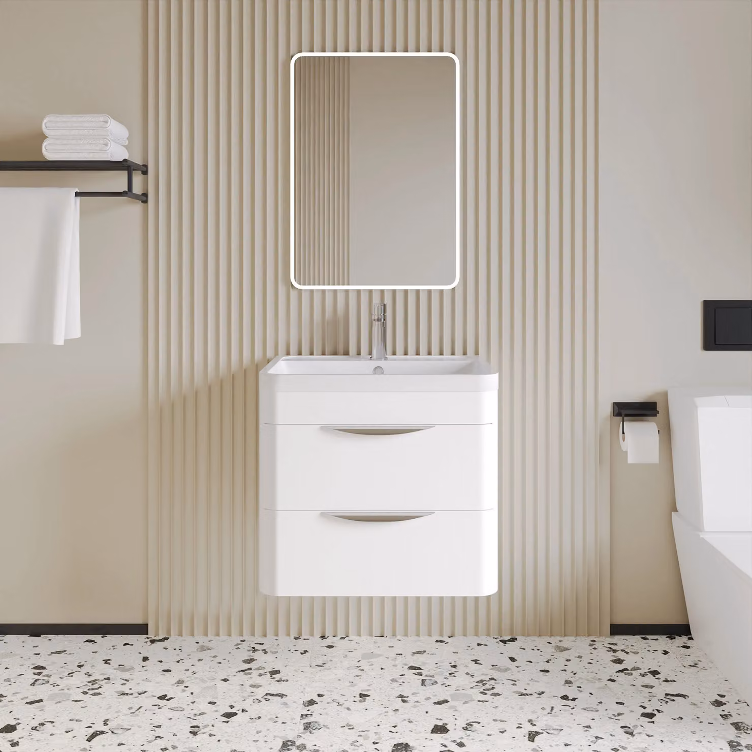 Balterley Modern Wall Hung 2 Drawer Bathroom Vanity Unit with Basin, White, Width: 55 cm – 2