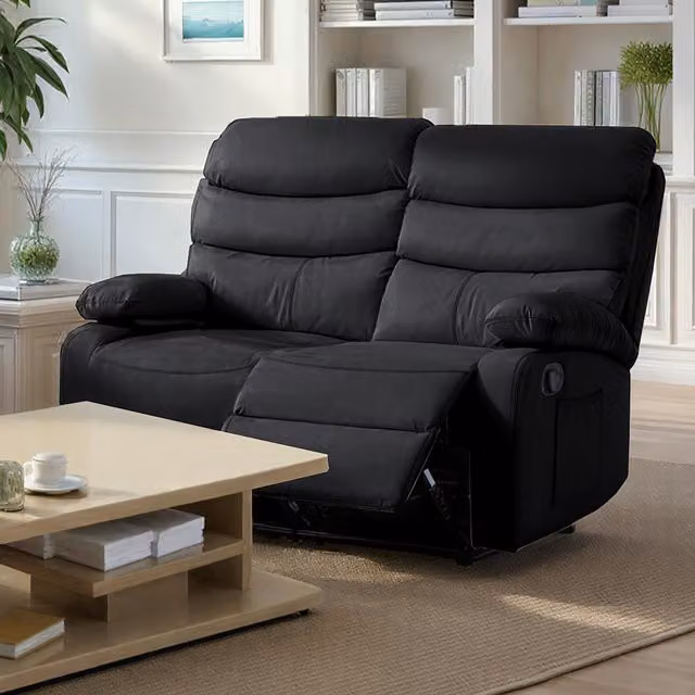 Kudl Blanca 2 Seater Recliner Sofa in Black Synthetic Leather