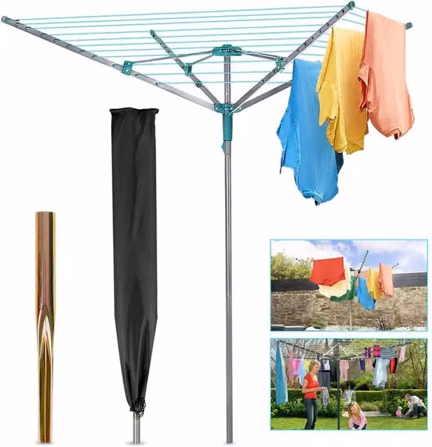 VOGREX 4 Arm Rotary Garden Laundry Line with Spike Cover, 50m, Silver – 1