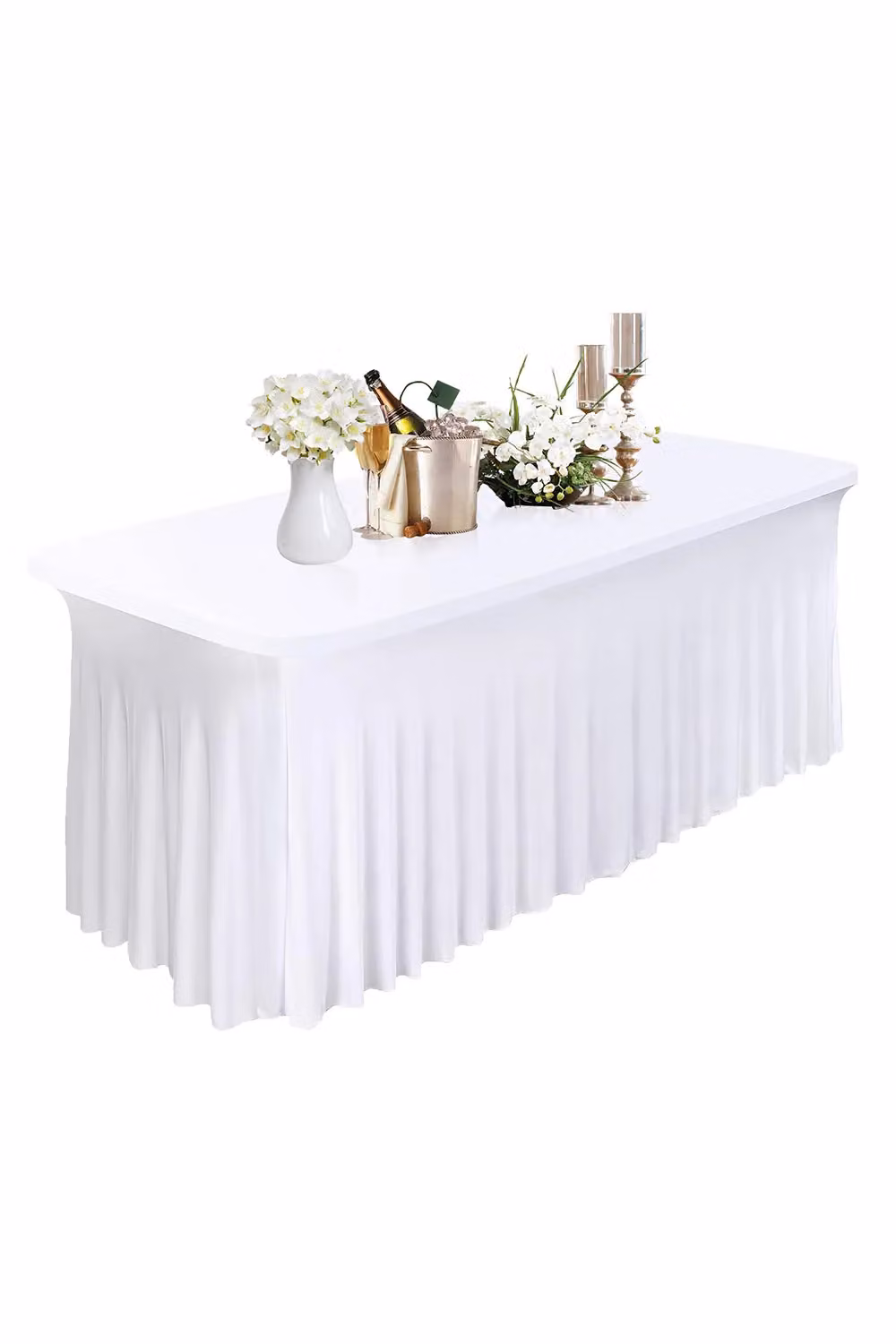 Neel Blue 6ft Fitted Rectangle Spandex Ruffled Tablecloth in White and Blue