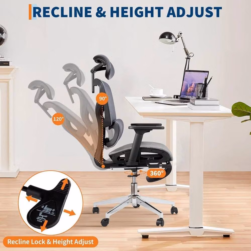 VOGREX Ergonomic Mesh Office Chair with Lumbar Support, Headrest, Armrests and Footrest in Multicolour – 4