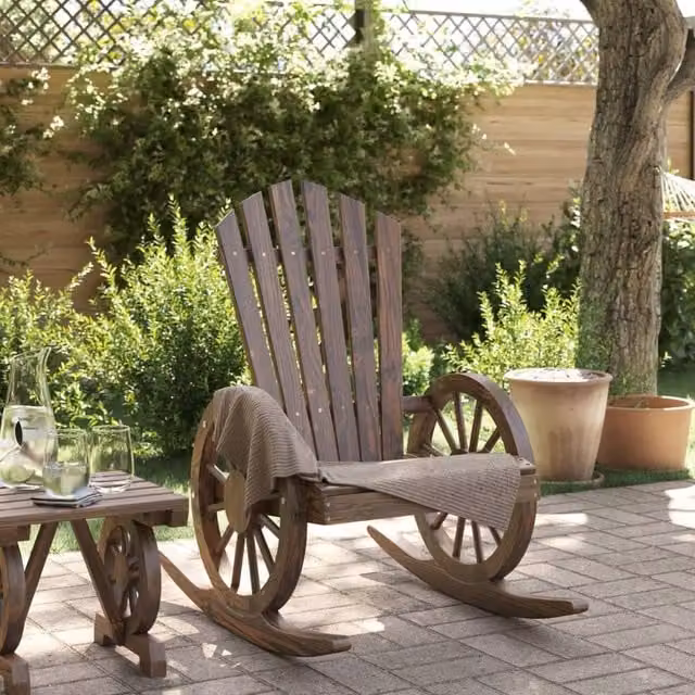 Berkfield Home Rocking Adirondack Chair in Brown Solid Wood – 1