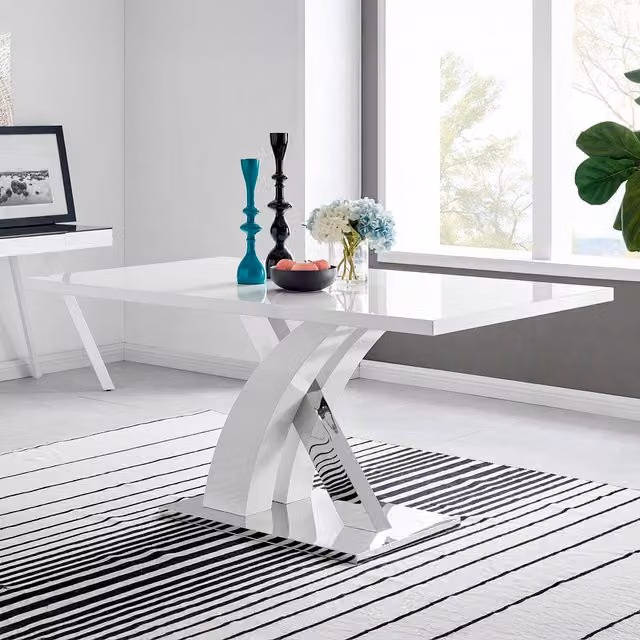 FurnitureboxUK Atlanta 6 Seater White High Gloss Rectangular Dining Table with Chrome Metal Frame
