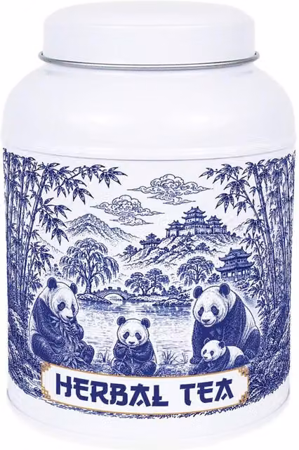 Purely Home Forest Pandas Tea, Coffee and Sugar Canister Set in Blue and White Metal