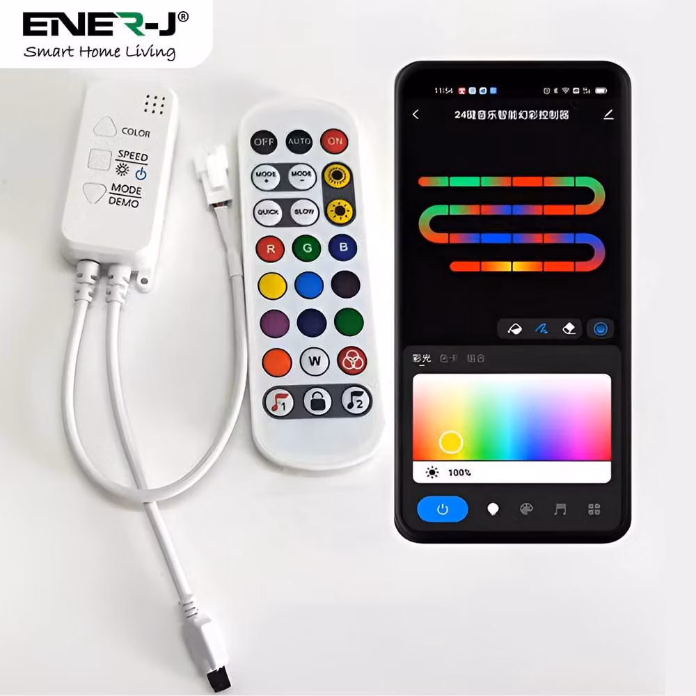 ENER-J Smart RGB COB LED Strip Light Kit, 5m, 24V, WiFi Dimmable, White and Multicolour – 4