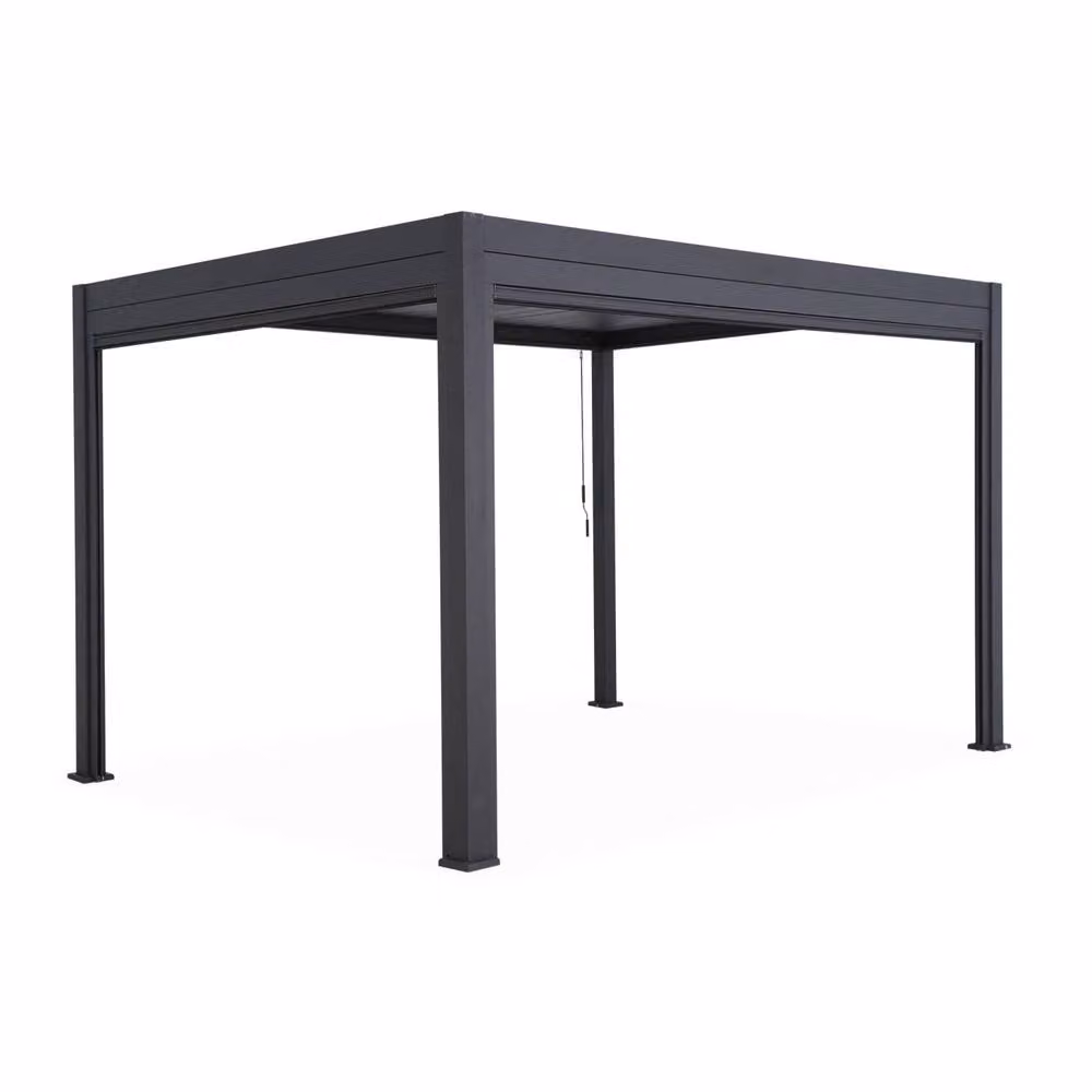Sweekeet Aluminium Louvered Pergola with 3m Blind in Dark Grey, W: 400 cm, D: 300 cm – 2