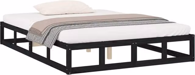 Berkfield Home Beautiful Small Double Bed Frame in Black Solid Pine Wood, W/D/H: 120 x 200 cm