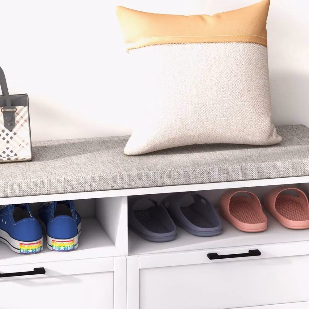 NESTLUNE Shoe Bench with Removable Fabric Cushion and Open Compartments in White, W: 100 cm, D: 60 cm – 5