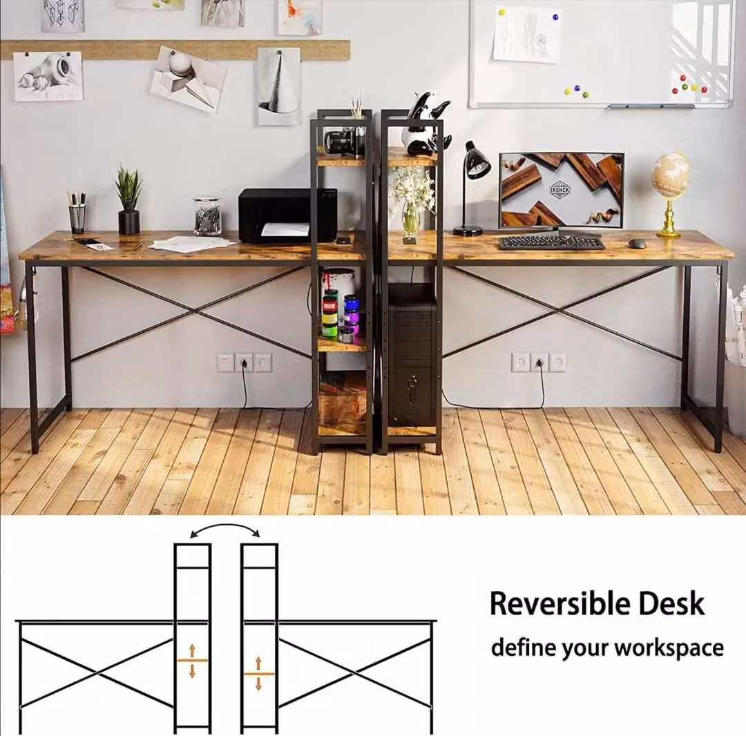 Hygrad Industrial 4 Tier Wooden Computer Desk with UK Sockets and USB Ports, Brown, W: 121.0 cm, D: 60.0 cm, H: 18.0 cm – 4