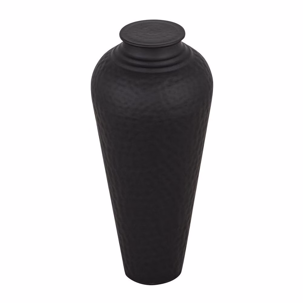 Lemon Pavilion Hammered Metal Vase with Lid, Black, W: 20 cm, D: 20 cm, H: 41 cm – 2