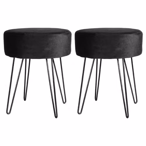 Harbour Housewares Pack of 2 Round Velvet Footstools in Black, H41 x D45 cm