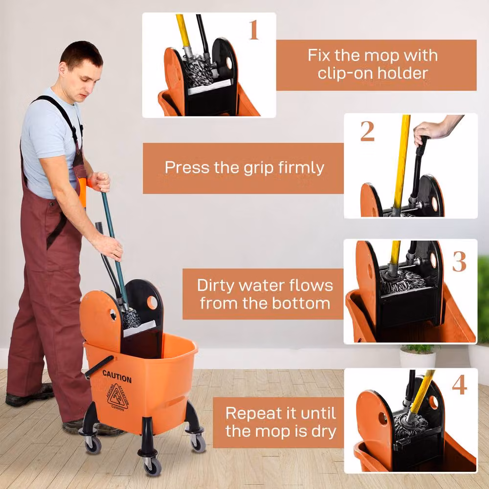 STILVORA Mop Bucket with Wringer and Wheels in Orange – 4
