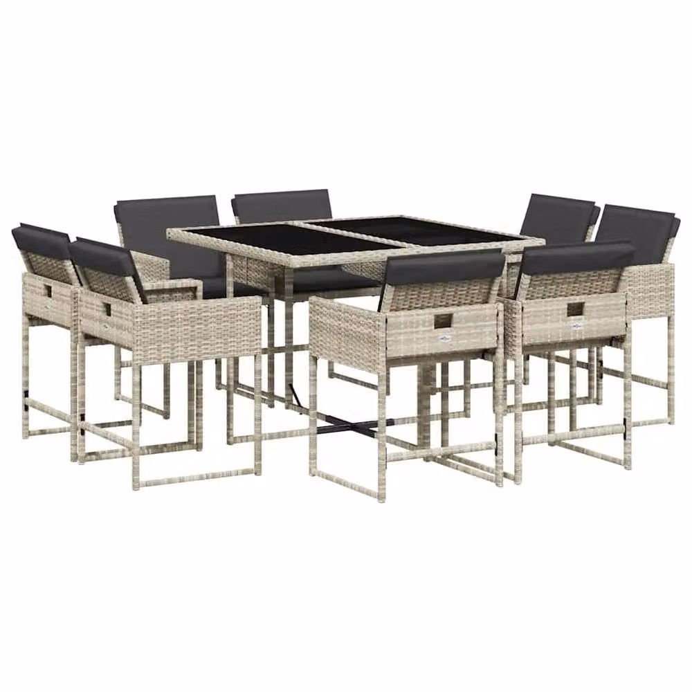 Berkfield Home 9 Piece Garden Dining Set with Light Grey Poly Rattan Cushions – 2