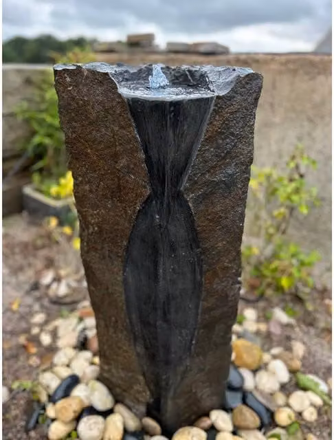 Buttercup Farm Basalt Large Column Water Feature in Brown with Pump and Light