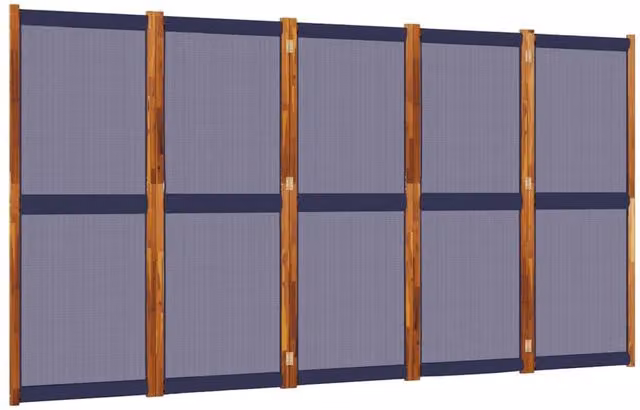 Berkfield Home 5-Panel Acacia Wood and Textilene Room Divider in Navy Blue, W/H: 350 x 180 cm