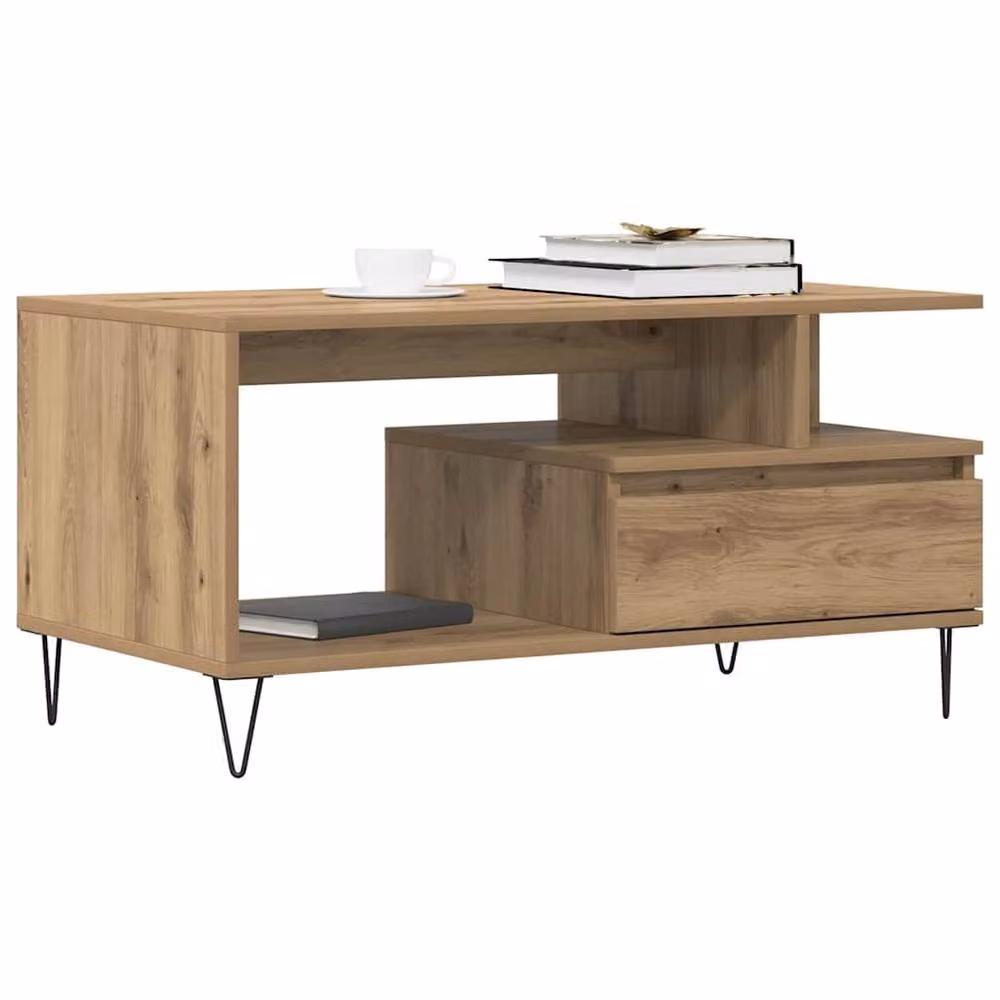 Berkfield Home Artisan Oak Coffee Table in Brown, W/D/H: 90 x 49 x 45 cm – 3