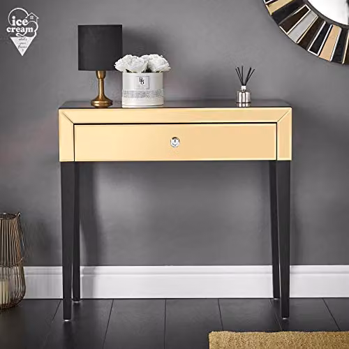 Laguna Rose Gold Mirrored Dressing Table with Glass Design, Drawer and Crystal Handle – 2