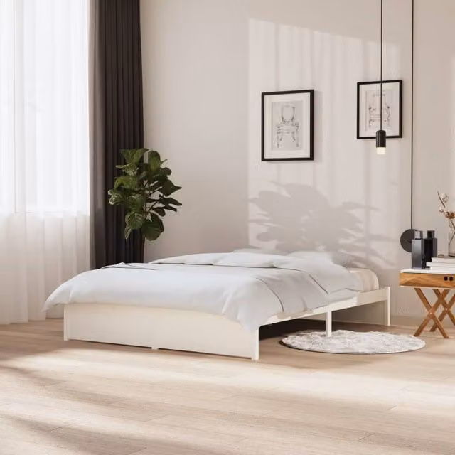 Berkfield Home White Solid Pine Wood Bed Frame W/D/H: 150 x 200 cm – 1