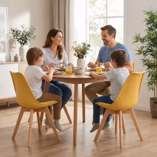 Bravich Rocco Tulip Dining Chair with Synthetic Leather Cushion in Mustard Yellow and Beech Wood Legs – 2