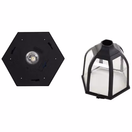Outsunny Set of 6 Solar Powered LED Post Lamp Lanterns in Black with Dusk Sensor and Warm White Light – 7