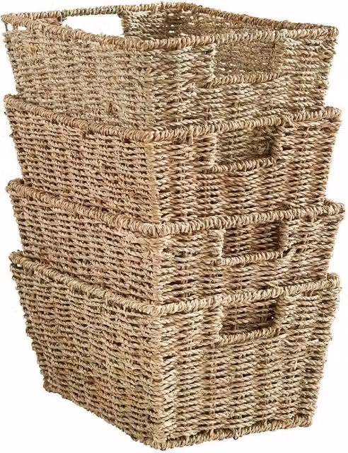 NESTLUNE Set of 4 Hand-Woven Seagrass Storage Baskets in Brown – 1
