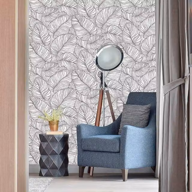 Grandeco Mono Tropical Banana Leaf Botanical Floral Wallpaper in Black and White
