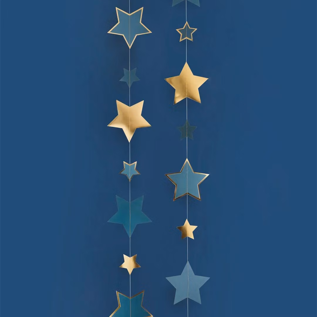Club Green Gold and Turquoise Paper Trailing Star Hanging Decorations, 5m – 2