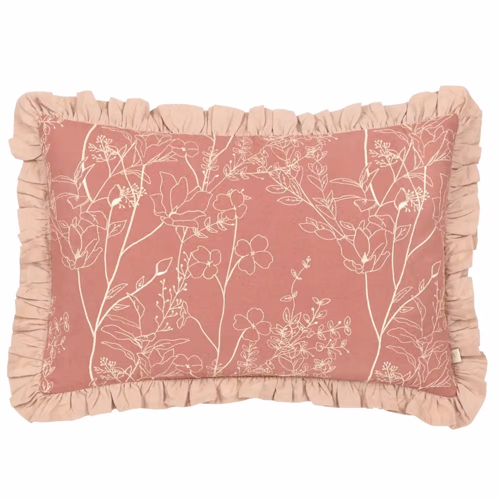 Riva Home Wylder Mae Decorative Floral Cushion with Cotton Ruffle Trim, Petrol and Pink, W: 50 cm, H: 35 cm – 2