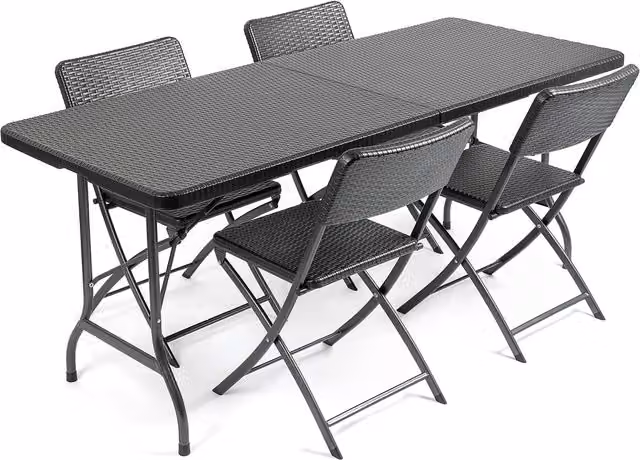 Christow 4 Seater Rattan Effect Garden Dining Set with Rectangular Table and Chairs in Grey and Multicolour – 1