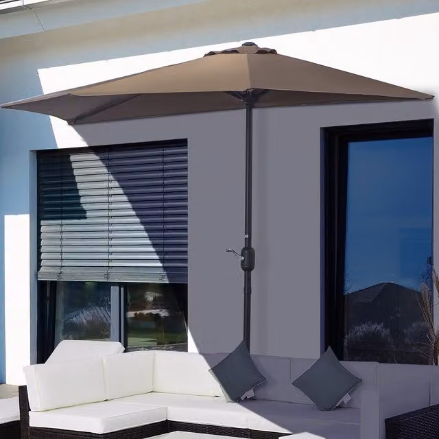 Outsunny Half Round Balcony Parasol Sun Shade in Brown