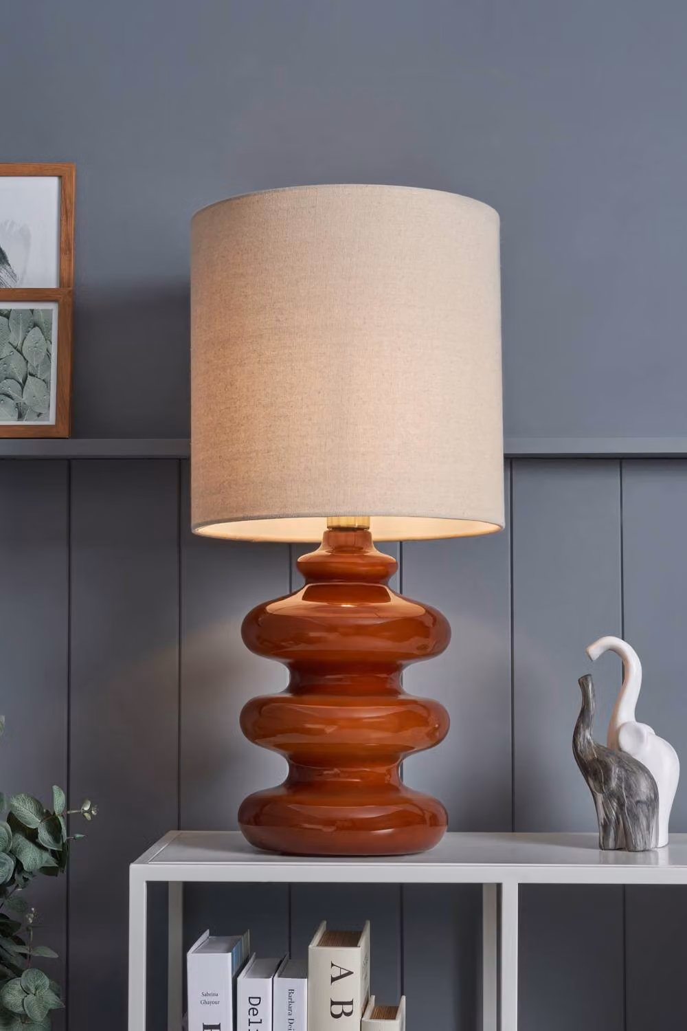 BHS Lighting Annabelle Wobble Table Lamp in Brown with Glass and Fabric Details – 3
