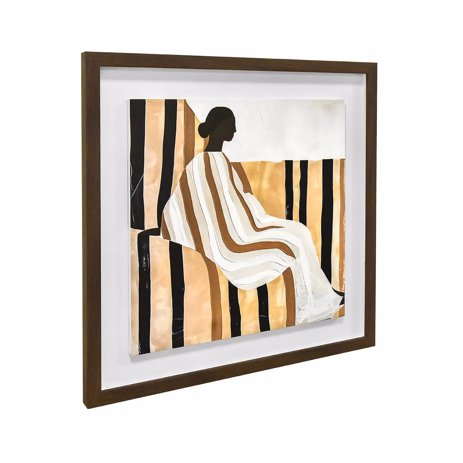 Mowzu Lady In Stripes Framed Plaque, Multicolour Portrait Illustration, H 40 cm x W 40 cm – 2