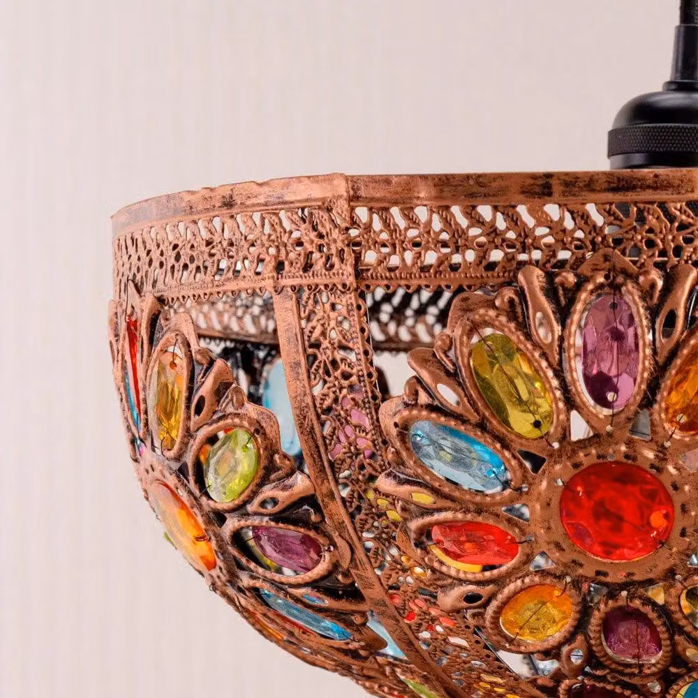 ValueLights Samia Moroccan Style Bronze Ceiling Light Shade with Multicolour Jewels, Diameter: 33 cm – 3