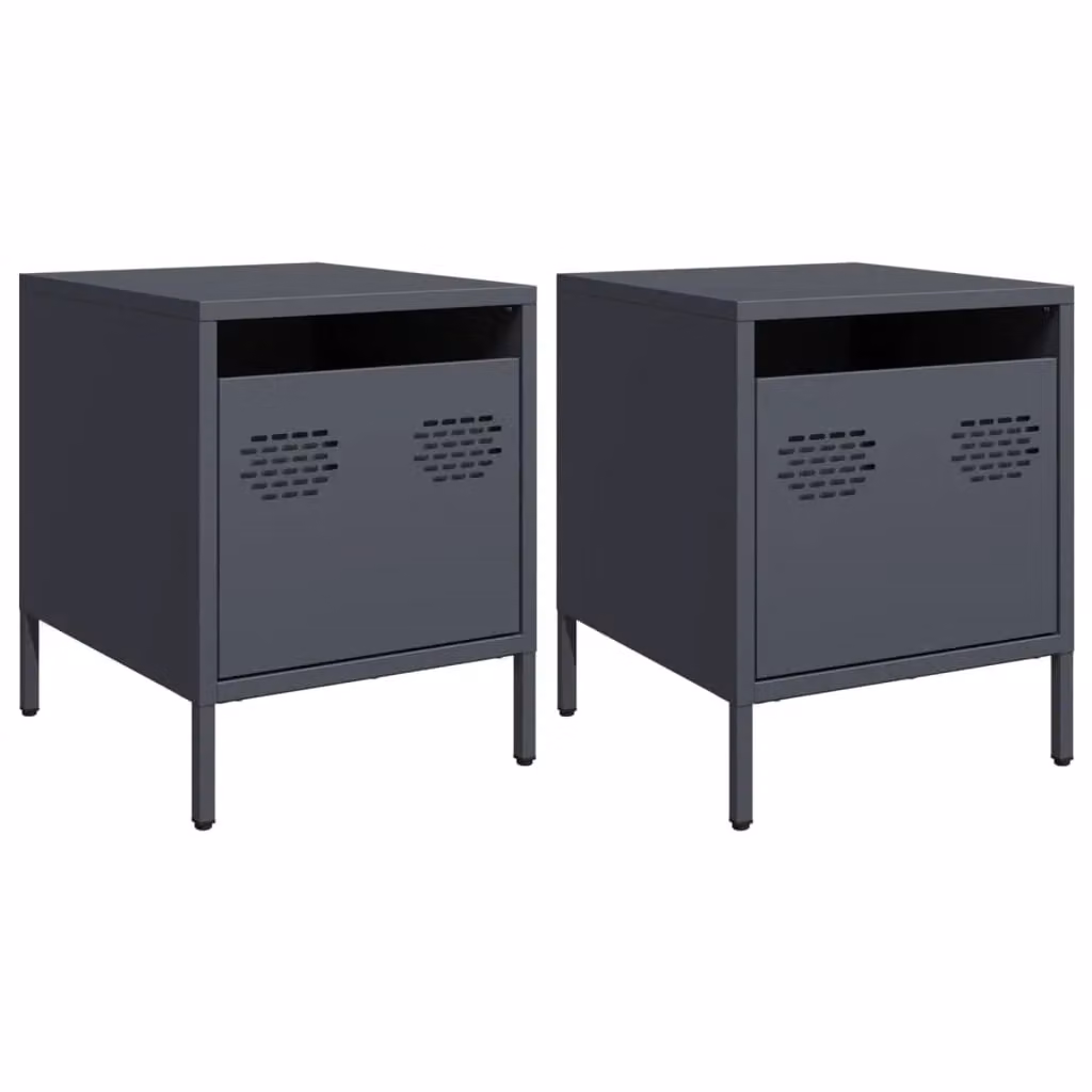 Berkfield Home Set of 2 Anthracite Metal Bedside Cabinets, W/D/H: 35 x 39 x 43.5 cm – 2
