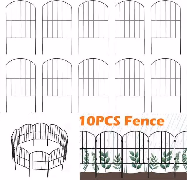 FLAVORA Black Metal Effect Lawn Border Edge Fence, Pack of 10, W: 100 cm, H: 15 cm