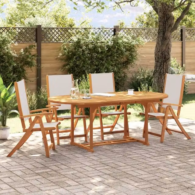 Berkfield Home 5 Piece Garden Dining Set in Brown Oiled Acacia Wood and Textilene – 1
