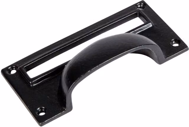 Hammer and Tongs Matt Black Iron Filing Cabinet Cup Handle with Card Frame, 100 x 50 mm