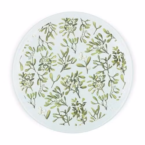 Purely Home Christmas Mistletoe Round Glass Worktop Protector with Non-Slip Feet, Multicolour, W/D: 30 x 30 cm