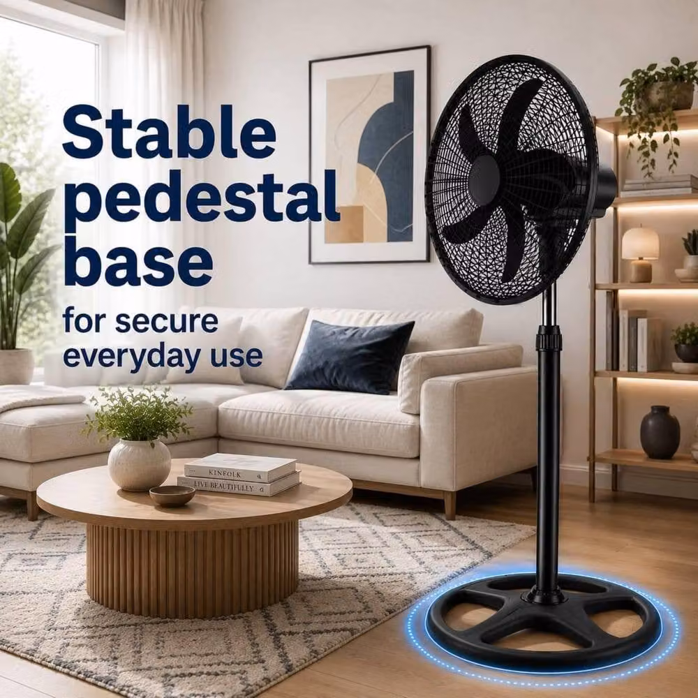 Dyzi 18 Inch 70W Oscillating Pedestal Fan with 3 Speeds and Adjustable Height, Black – 4