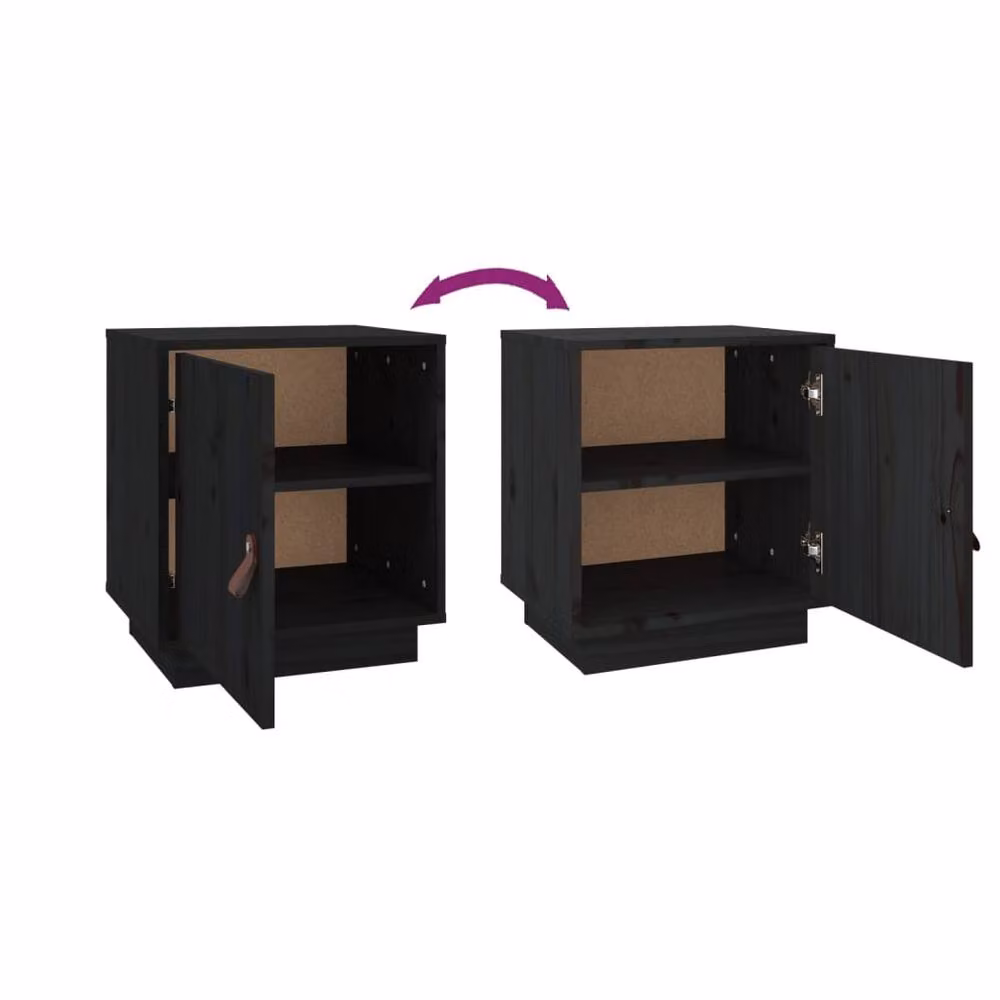 Berkfield Home Set of 2 Black Solid Wood Pine Bedside Cabinets W/D/H: 40 x 34 x 45 cm – 5