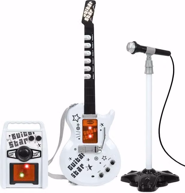The Magic Toy Shop Kids Electric Rock Star Guitar and Microphone Set in White