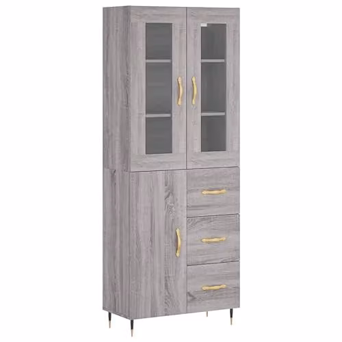vidaXL Modern Grey Sonoma Highboard Sideboard with Metal Feet, W/D/H: 90.0 x 52.7 x 69.5 cm