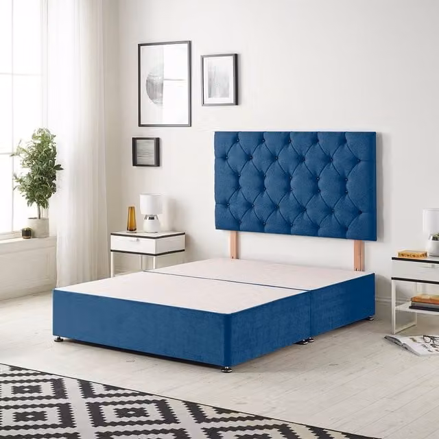 Somnior Beds Ltd Blue Velvet Upholstered Divan Bed Base with Drawers W/D/H: 180 x 200 cm