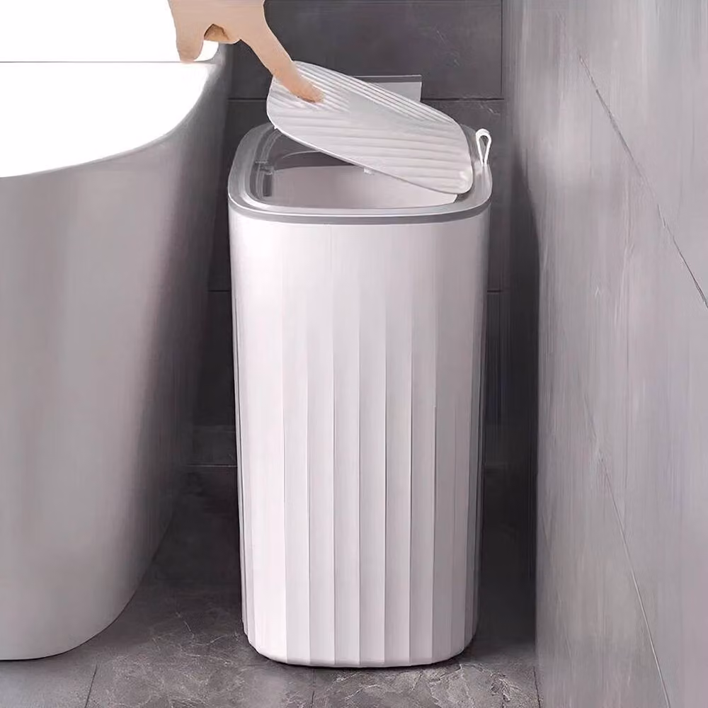 PAWNORA 13L White Plastic Wall Mounted Touch Press Trash Can with Lid – 4